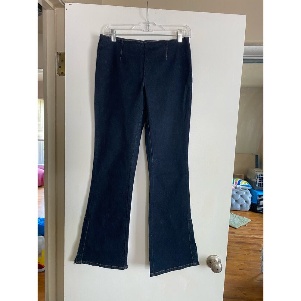 EUC Y2K vintage Guess pull on dark wash denim flare jeans side slits size 28